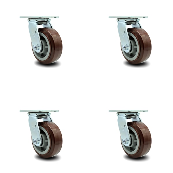 5 Inch Polyurethane Swivel Caster Set with Ball Bearing and Swivel Lock SCC